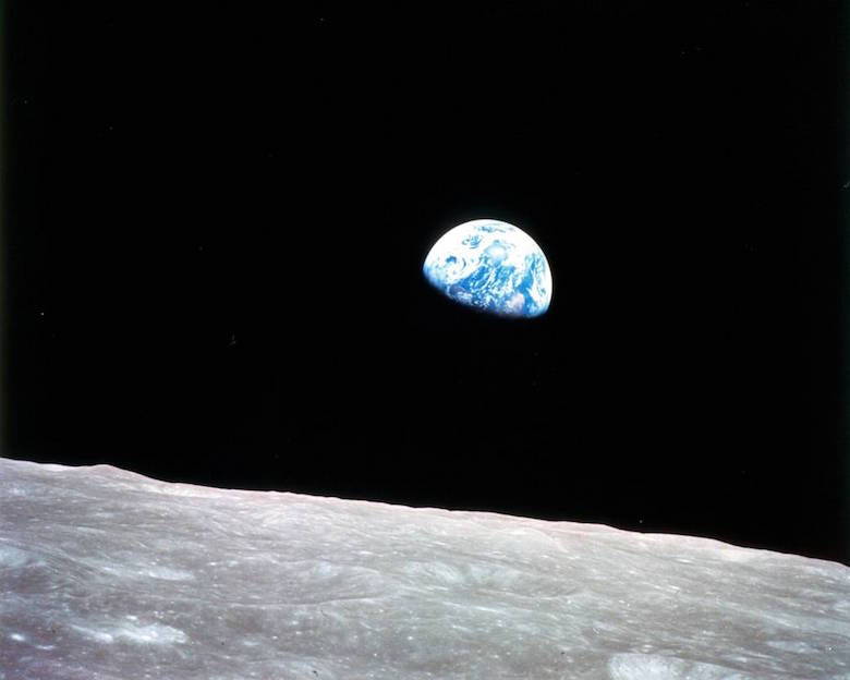 The iconic Earthrise photograph, snapped by an Apollo 8 astronaut on the first manned mission to the moon on Christmas Eve, 1968. Image courtesy of NASA.