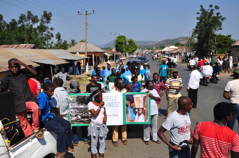 Local youths participate in the Gashaka Biodiversity Project's march in Serti last February. Photo by Lawal Sani Kona. 