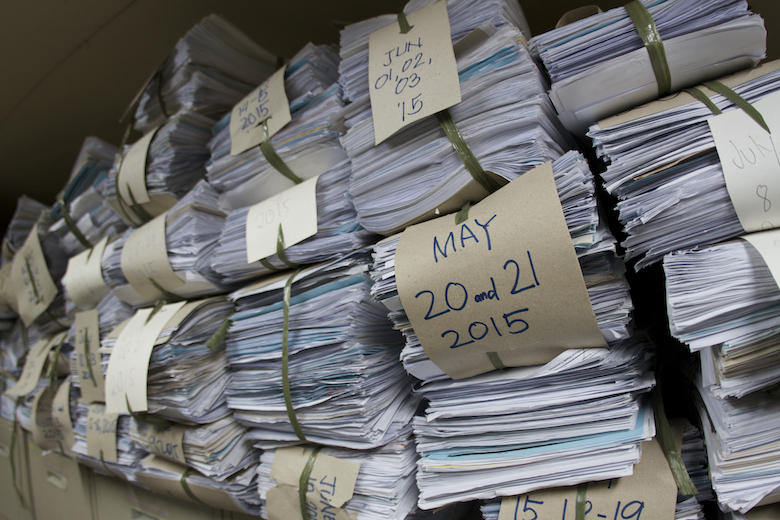 Philippine Bureau of Fisheries and Aquatic Resources export paperwork stored in paper form in Manila. Photo by Ret Talbot.