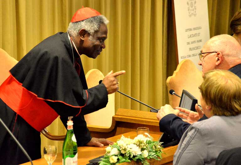 Cardinal Peter Turkson prior to the June 17, 2015 press conference at the Vatican, which introduced Pope Francis’ climate change encyclical, Laudato Si, On Care for Our Common Home. The document was timed to positively influence the outcome of December’s Paris climate talks. Photo courtesy of the Vatican.