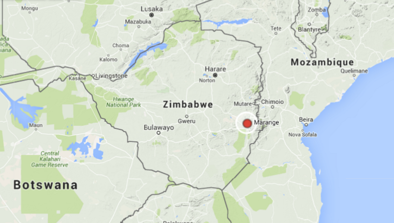 Map shows the location of the Marange diamond fields, also called the Chiadzwa diamond fields, in eastern Zimbabwe. Map courtesy of Google Maps. 