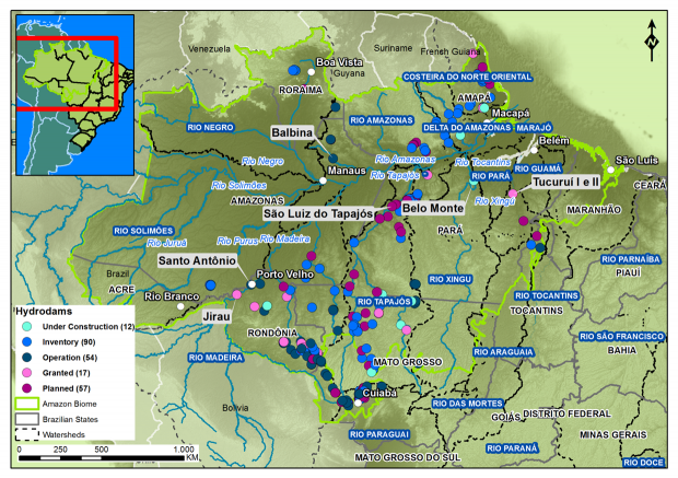 Existing and planned dams in the Amazon. Map courtesy of Greenpeace