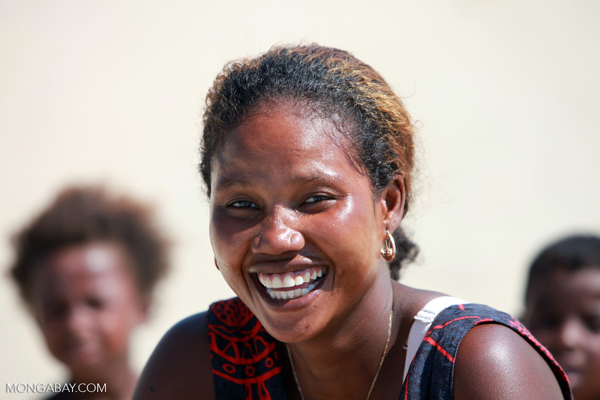 Vezo woman with facepaint in Arovana, Madagascar. Photo by Rhett A. Butler.