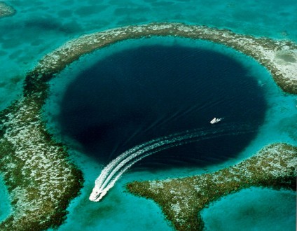 The Great Blue Hole, a World Heritage site recently opened to licensed and unlimited shark fishing by the Bilizean government. shark fishing. Photo courtesy of USGS