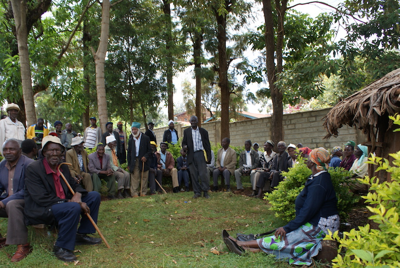 Members of the Atiriri Bururi ma Chuka community group during a recent meeting in Tharaka Nithi County in the central part of Kenya, to lobby against illegal logging. Photo by David Njagi.