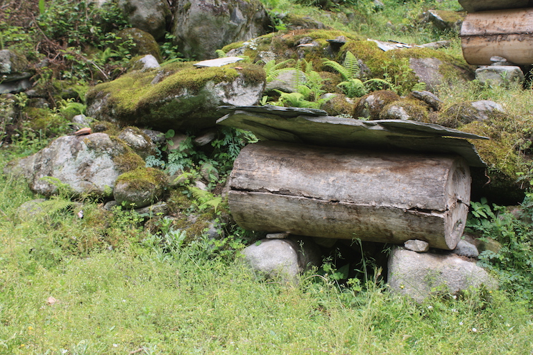 A traditional beehive made of a tree trunk in Guanba valley. Photo by Wang Yan.