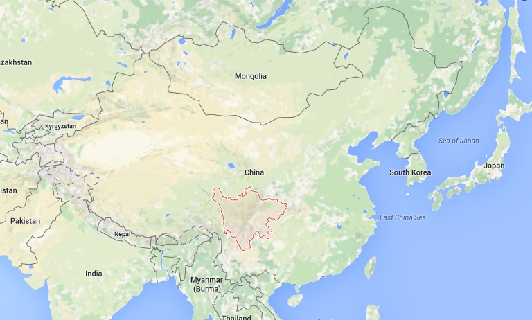 Map shows Sichuan province in China. Map courtesy of Google Maps.