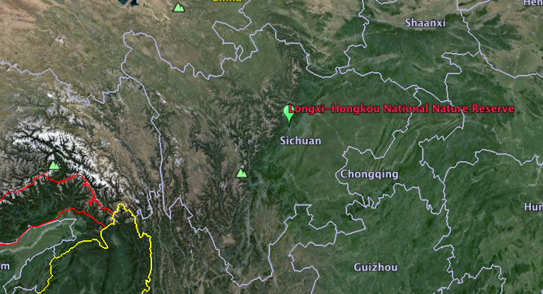 Longxi-Hongkou National Nature Reserve in Sichuan Province, China. Map Courtesy of Google Earth.