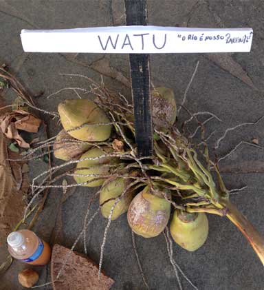 protest. The sign on the cross says "Watu: The river is our relative." Photo by Zoe Sullivan