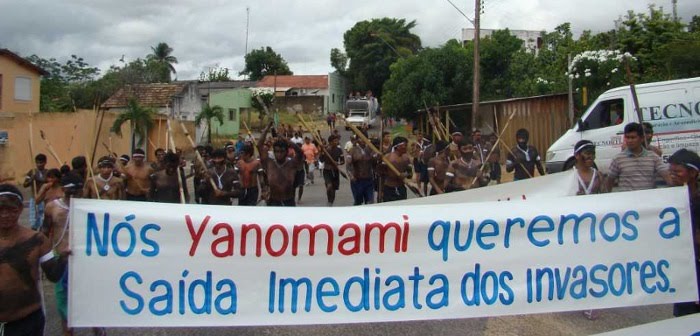 A Yanomami protest against the illegal invasion of their lands. Photo courtesy of the Yanomami people