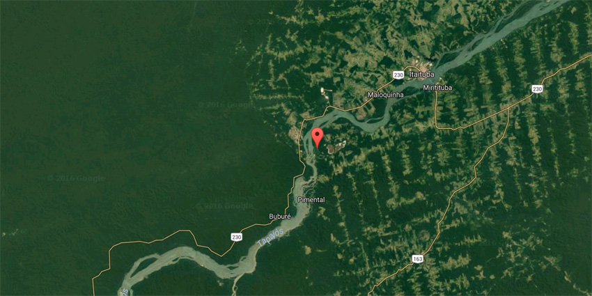 Google Earth image showing the site for the São Luiz do Tapajós dam.