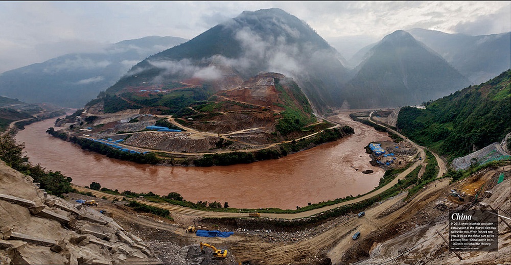 An image from National Geographic's May 2015 feature on Mekong Dams shows the Miaowei dam under construction in 2012. Image courtesy of manhhai/Flickr