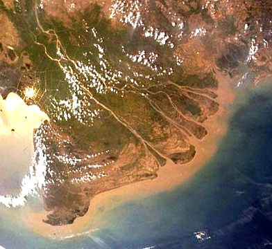 A NASA satellite image of the Mekong Delta.